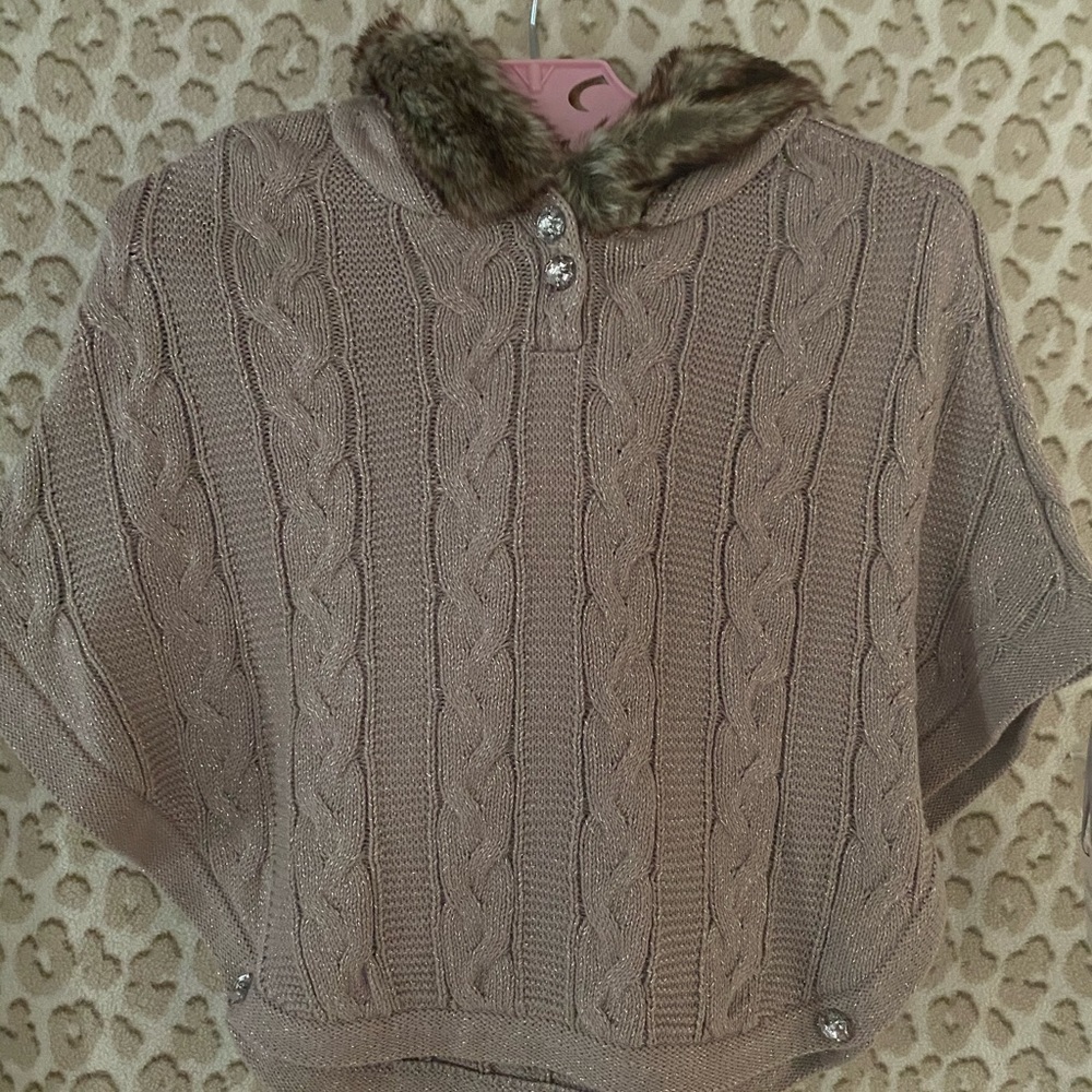NWT Sweater Cape with Faux Fur Collar